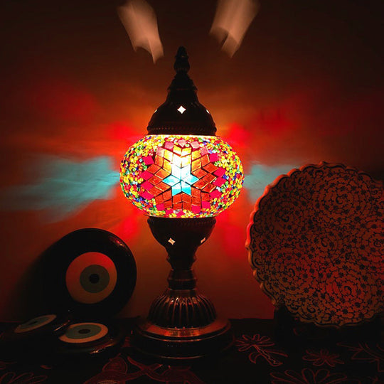 Stylish Turkish Bedroom Table Lamp - Spherical Glass Shade Bronze Finish