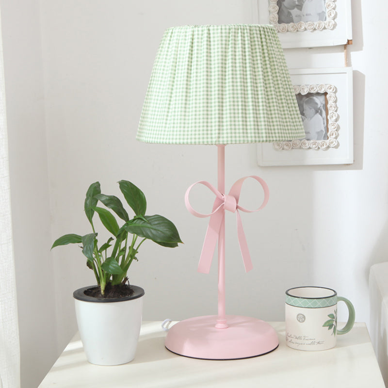 Macaron Loft Plaid Reading Light For Child Bedroom - Desk Lamp With Bow Accent