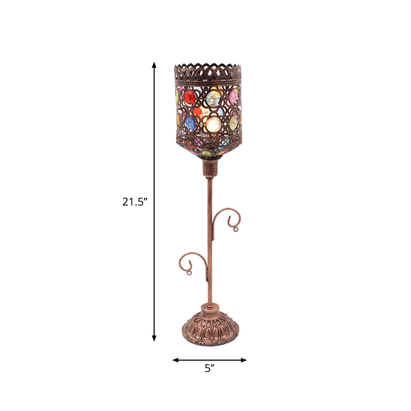 1-Light Acrylic Beaded Moroccan Night Light With Open Copper Top