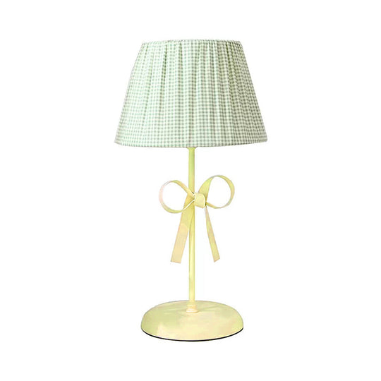 Macaron Loft Plaid Reading Light For Child Bedroom - Desk Lamp With Bow Accent