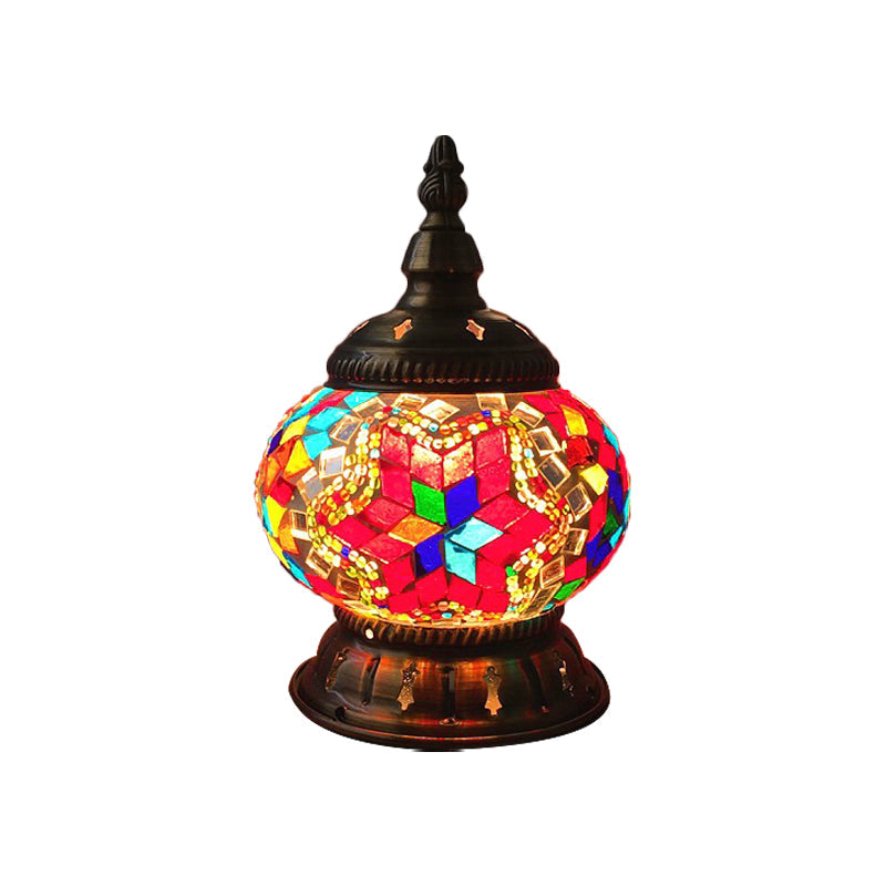 Moroccan Stained Glass Pumpkin Night Lamp - Elegant Bedroom Table Lighting In Blue/Orange/White