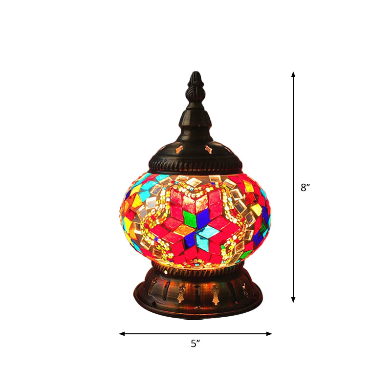 Moroccan Stained Glass Pumpkin Night Lamp - Elegant Bedroom Table Lighting In Blue/Orange/White