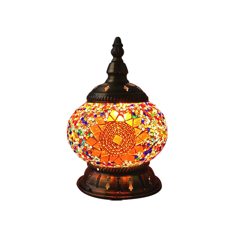 Moroccan Stained Glass Pumpkin Night Lamp - Elegant Bedroom Table Lighting In Blue/Orange/White