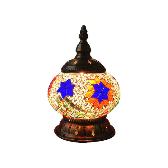 Moroccan Stained Glass Pumpkin Night Lamp - Elegant Bedroom Table Lighting In Blue/Orange/White