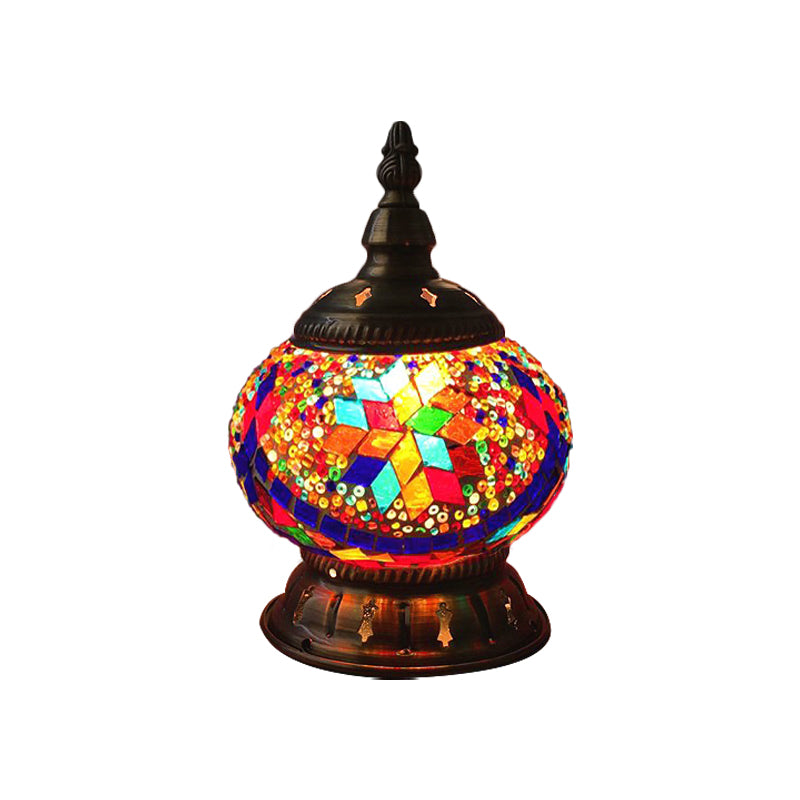 Moroccan Stained Glass Pumpkin Night Lamp - Elegant Bedroom Table Lighting In Blue/Orange/White