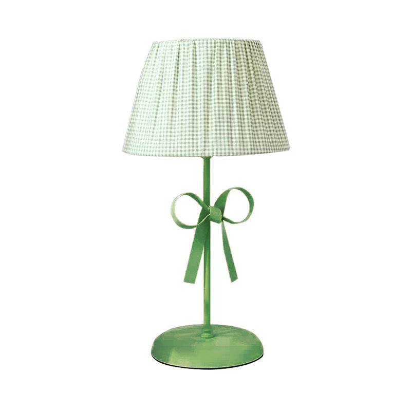 Macaron Loft Plaid Reading Light For Child Bedroom - Desk Lamp With Bow Accent