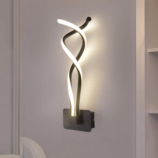 Modern Led Wall Sconce With Acrylic Shade For Bedroom - Black/White Wavy/Musical Note Design