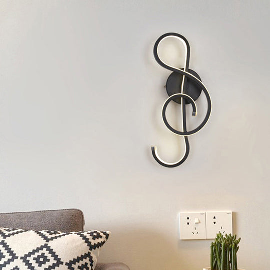 Modern Led Wall Sconce With Acrylic Shade For Bedroom - Black/White Wavy/Musical Note Design