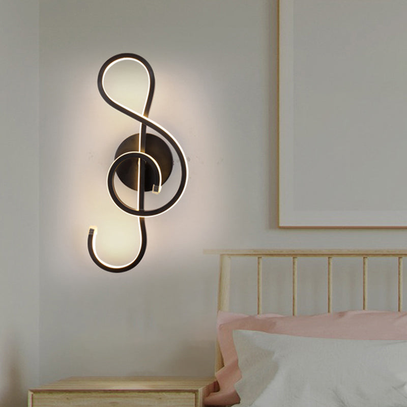 Modern Led Wall Sconce With Acrylic Shade For Bedroom - Black/White Wavy/Musical Note Design