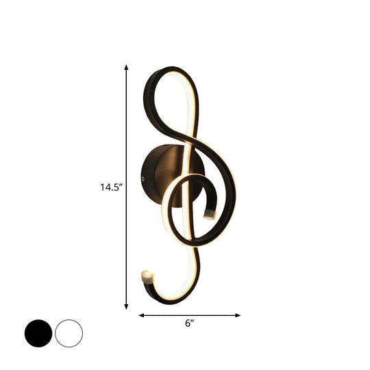 Modern Led Wall Sconce With Acrylic Shade For Bedroom - Black/White Wavy/Musical Note Design