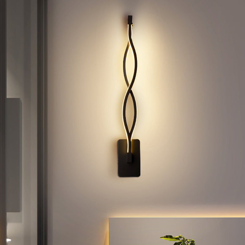 Modern Led Wall Sconce With Acrylic Shade For Bedroom - Black/White Wavy/Musical Note Design Black /