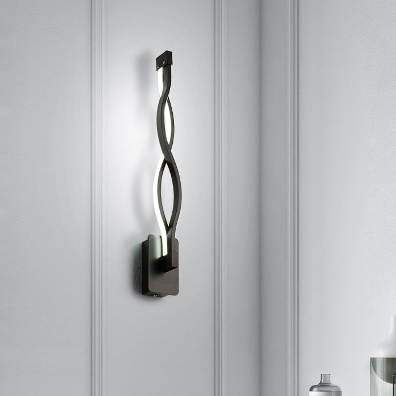 Modern Led Wall Sconce With Acrylic Shade For Bedroom - Black/White Wavy/Musical Note Design