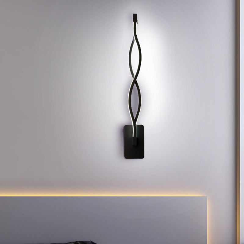 Modern Led Wall Sconce With Acrylic Shade For Bedroom - Black/White Wavy/Musical Note Design