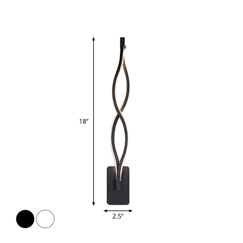 Modern Led Wall Sconce With Acrylic Shade For Bedroom - Black/White Wavy/Musical Note Design