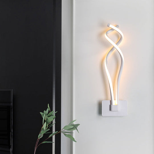 Modern Led Wall Sconce With Acrylic Shade For Bedroom - Black/White Wavy/Musical Note Design