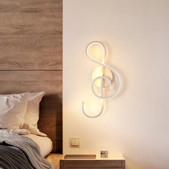 Modern Led Wall Sconce With Acrylic Shade For Bedroom - Black/White Wavy/Musical Note Design