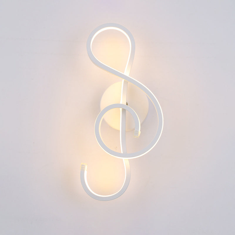 Modern Led Wall Sconce With Acrylic Shade For Bedroom - Black/White Wavy/Musical Note Design