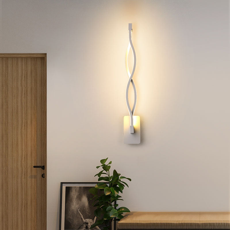 Modern Led Wall Sconce With Acrylic Shade For Bedroom - Black/White Wavy/Musical Note Design