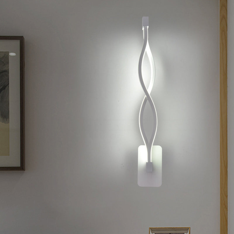 Modern Led Wall Sconce With Acrylic Shade For Bedroom - Black/White Wavy/Musical Note Design