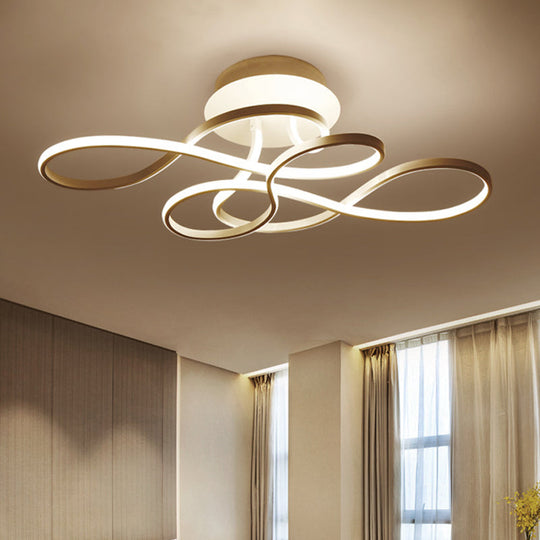 Curved Line Ceiling Mount Lamp Aluminum 21"/27.5" Wide LED Flush Light – Gold with Warm/White Light