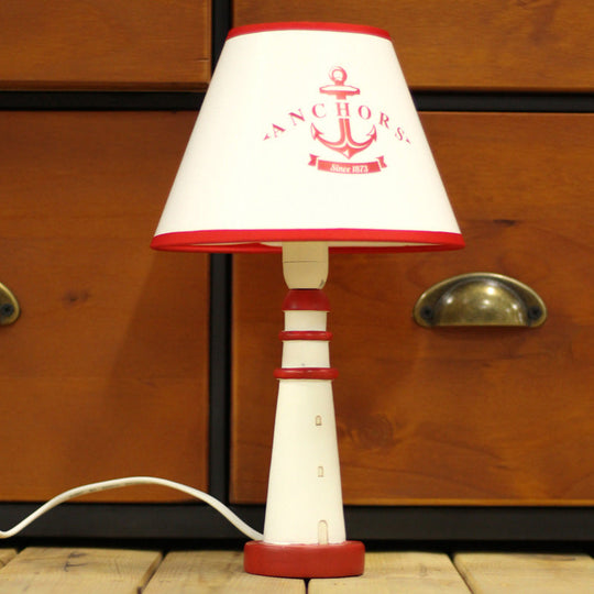 Red Tapered Shade Desk Light With Anchor Nautical Resin Reading - Ideal For Study Rooms