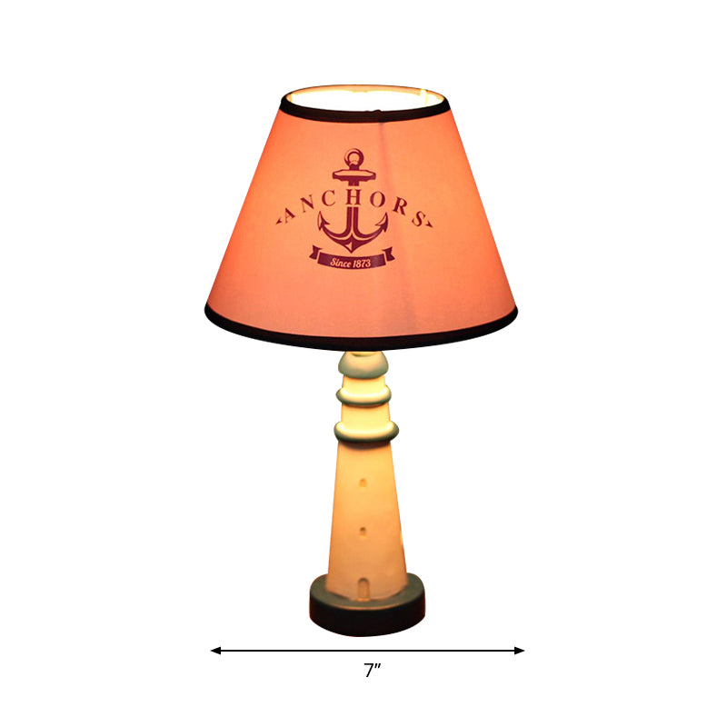 Red Tapered Shade Desk Light With Anchor Nautical Resin Reading - Ideal For Study Rooms