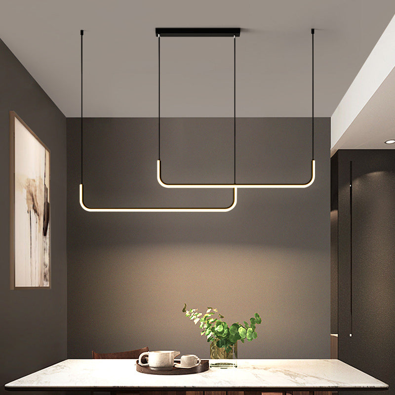 Sleek Black And Gold Led Linear Pendant Light For Dining Table 39/59 Width / 47