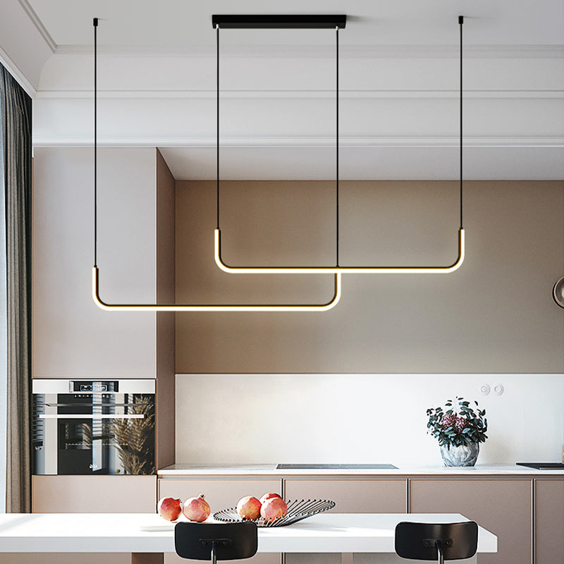 Sleek Black And Gold Led Linear Pendant Light For Dining Table 39/59 Width