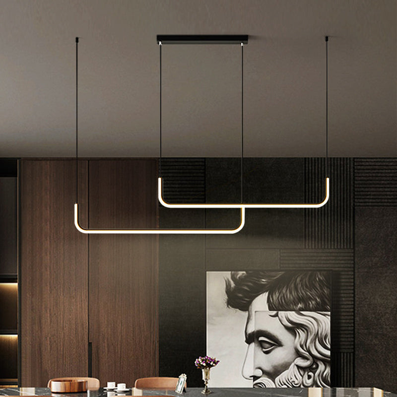 Sleek Black And Gold Led Linear Pendant Light For Dining Table 39/59 Width