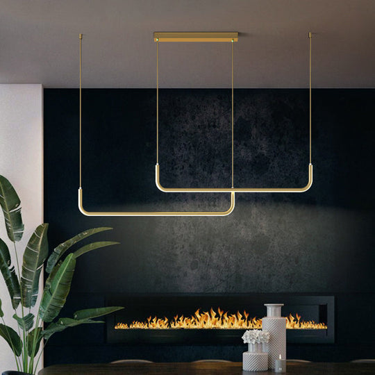 Sleek Black And Gold Led Linear Pendant Light For Dining Table 39/59 Width / 47