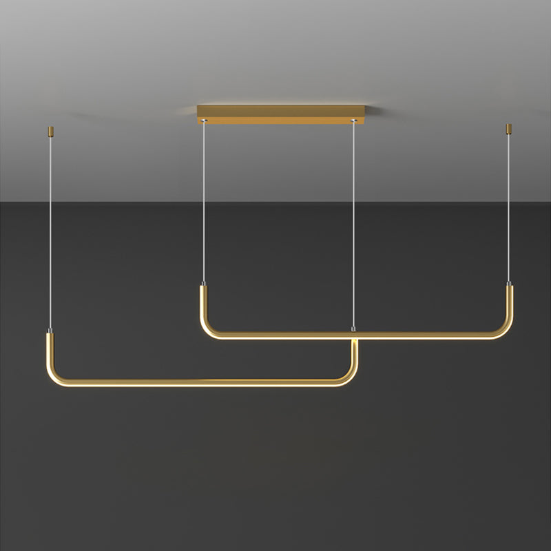 Sleek Black And Gold Led Linear Pendant Light For Dining Table 39/59 Width