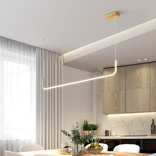 Sleek Black And Gold Led Linear Pendant Light For Dining Table 39/59 Width / 35.5