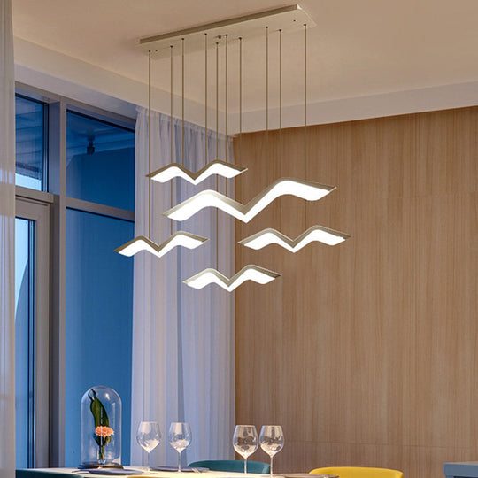 Modern Gull Shaped Hanging Light - Acrylic Led Pendant Warm/White 2/3/5 Heads 5 / White