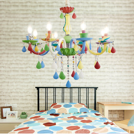 Crystal Kids Multi-Color Chandelier: Glass Candle Hanging Light For Nursery