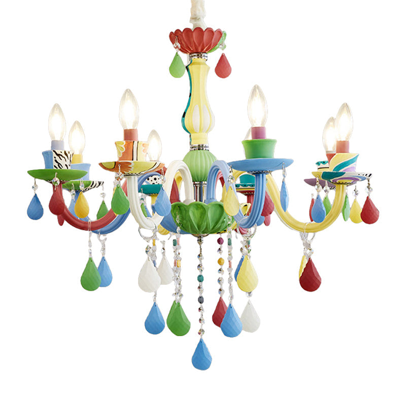 Crystal Kids Multi-Color Chandelier: Glass Candle Hanging Light For Nursery