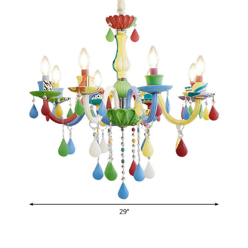 Crystal Kids Multi-Color Chandelier: Glass Candle Hanging Light For Nursery