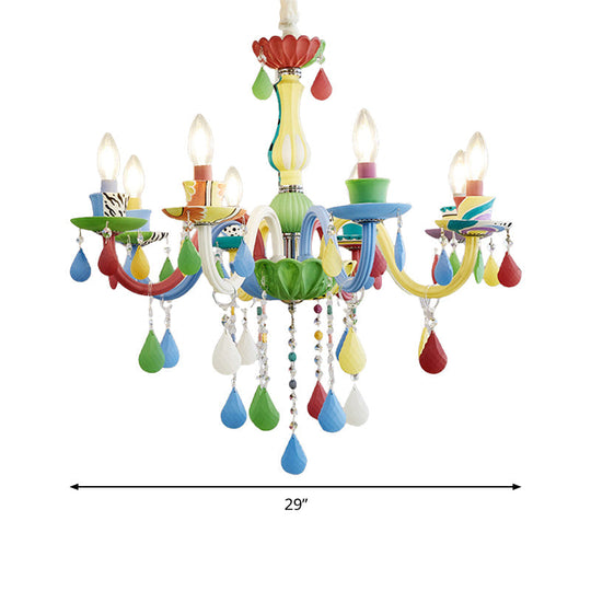 Crystal Kids Multi-Color Chandelier: Glass Candle Hanging Light For Nursery