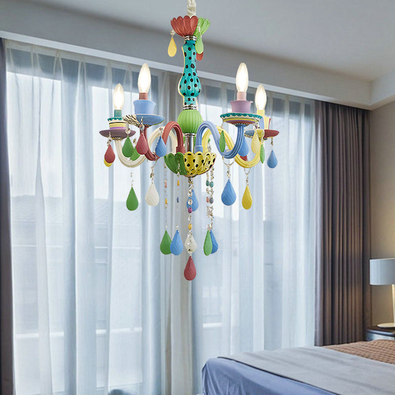 Crystal Kids Multi-Color Chandelier: Glass Candle Hanging Light For Nursery