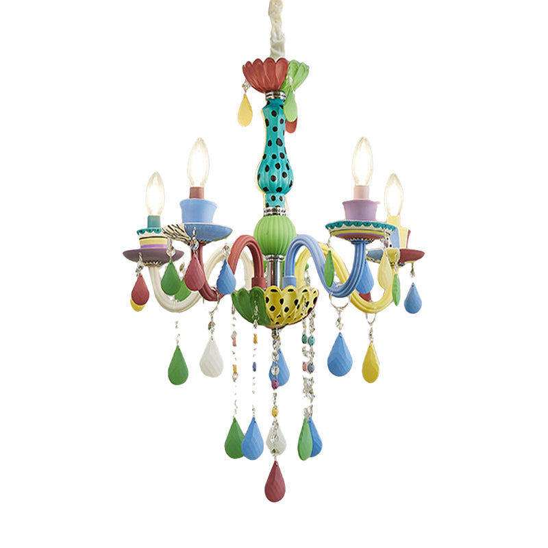 Crystal Kids Multi-Color Chandelier: Glass Candle Hanging Light For Nursery