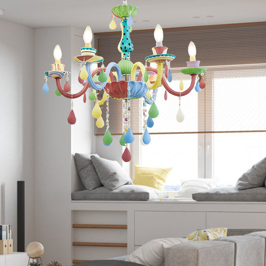 Crystal Kids Multi-Color Chandelier: Glass Candle Hanging Light For Nursery