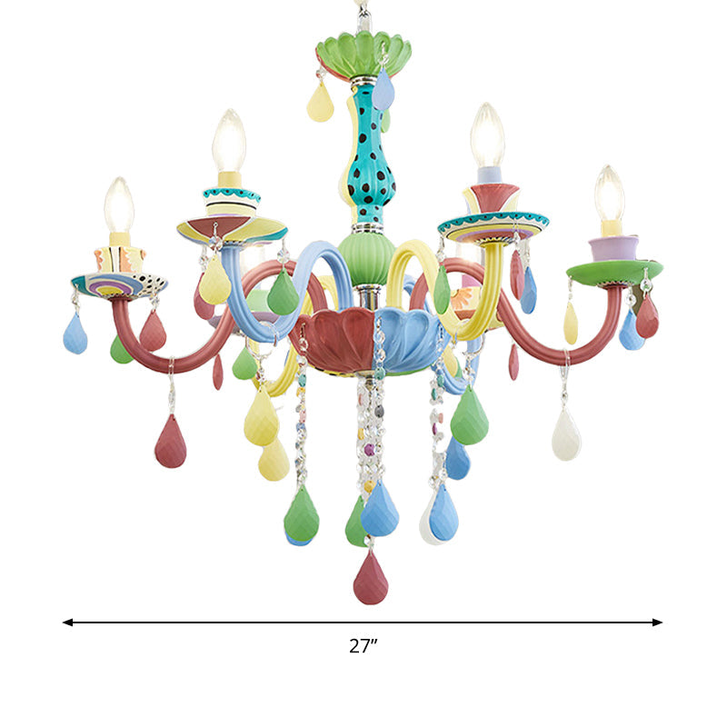 Crystal Kids Multi-Color Chandelier: Glass Candle Hanging Light For Nursery