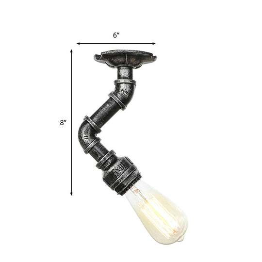 Industrial Twisted Pipe Metal Ceiling Lamp - 1 Light Semi Flush Fixture In Aged Silver/Antique