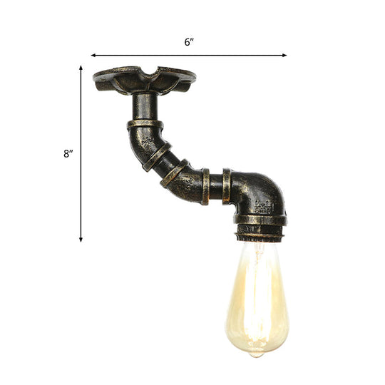 Industrial Twisted Pipe Metal Ceiling Lamp - 1 Light Semi Flush Fixture In Aged Silver/Antique