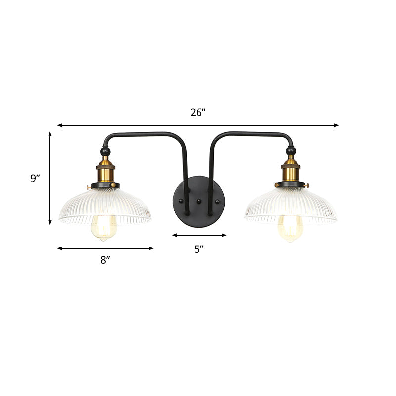 Industrial Clear Glass Globe/Bowl Wall Sconce Lamp Black Finish 2 Lights For Dining Room Lighting