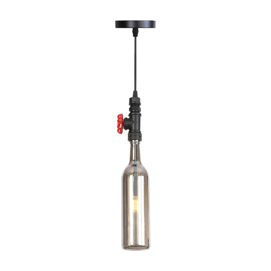 Industrial Pendant Lamp With Hanging Wine Bottle Glass Shade Black/Aged Silver/Bronze Finish Black /