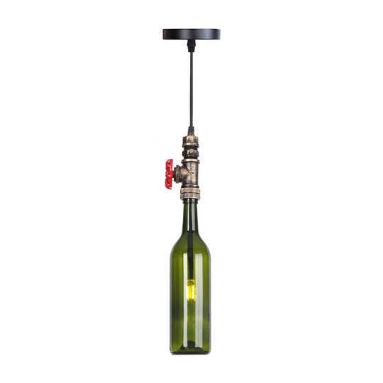 Industrial Pendant Lamp With Hanging Wine Bottle Glass Shade Black/Aged Silver/Bronze Finish Antique