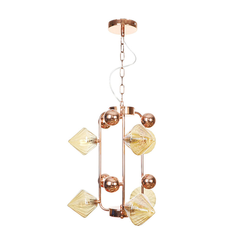 Diamond Vintage Glass Chandelier: Clear/Amber Ribbing 6/8/10 Bulbs Copper/Gold Finish Led Pendant