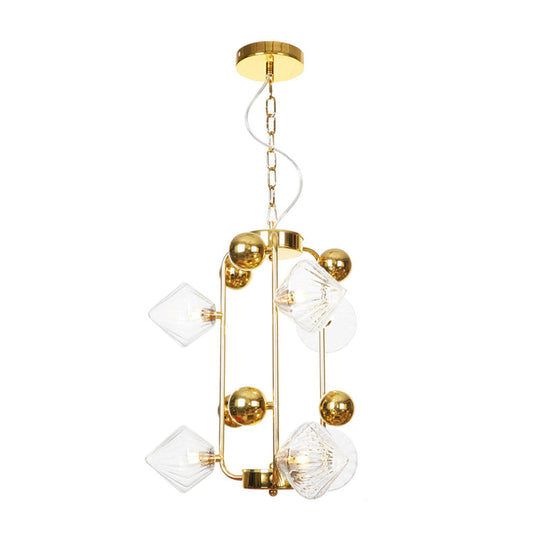 Diamond Vintage Glass Chandelier: Clear/Amber Ribbing 6/8/10 Bulbs Copper/Gold Finish Led Pendant