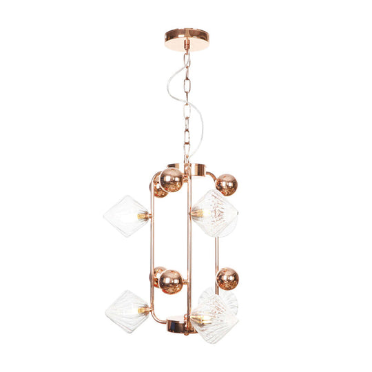 Diamond Vintage Glass Chandelier: Clear/Amber Ribbing 6/8/10 Bulbs Copper/Gold Finish Led Pendant