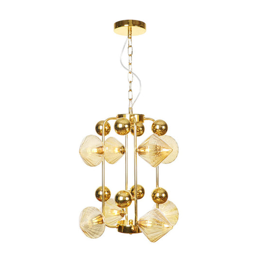 Diamond Vintage Glass Chandelier: Clear/Amber Ribbing 6/8/10 Bulbs Copper/Gold Finish Led Pendant